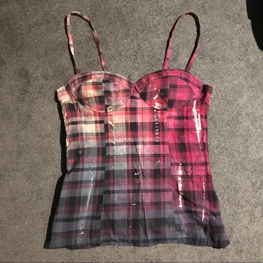4th of July Metropark Distressed Plaid Bustier Top